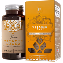 FS Vitamin D3 K2 | 180 D3 and K2 Vitamin Capsules - High Strength Vitamin D3 4000 iu & Vitamin K2 100Î¼g per Serving |