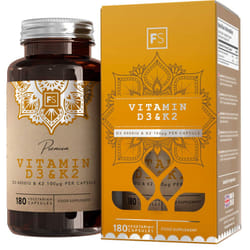 FS Vitamin D3 K2 | 180 D3 and K2 Vitamin Capsules - High Strength Vitamin D3 4000 iu & Vitamin K2 100Î¼g per Serving |