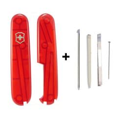 Victorinox PLUS handle kit with toothpick tweezers pen for 91mm Swiss Army - translucent red