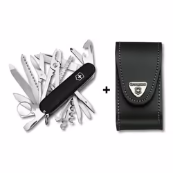 Victorinox SWISS CHAMP Swiss army knife bundle pack - with free Victorinox pouch - black/black