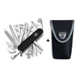 ) Victorinox SWISS CHAMP Swiss army knife bundle pack - with free Victorinox pouch - black/black (nylon