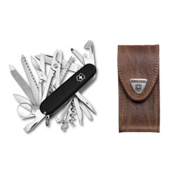 Victorinox SWISS CHAMP Swiss army knife bundle pack - with free Victorinox pouch - black/brown