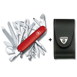 Victorinox SWISS CHAMP Swiss army knife bundle pack - with free Victorinox pouch - red/black