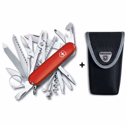 ) Victorinox SWISS CHAMP Swiss army knife bundle pack - with free Victorinox pouch - red/black (nylon