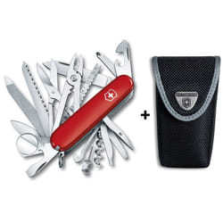 ) Victorinox SWISS CHAMP Swiss army knife bundle pack - with free Victorinox pouch - red/black (nylon