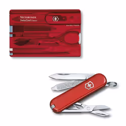 Victorinox Swiss Army knife and SwissCard bundle - multi function pocket tools - red