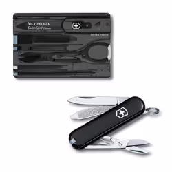 Victorinox Swiss Army knife and SwissCard bundle - multi function pocket tools - black