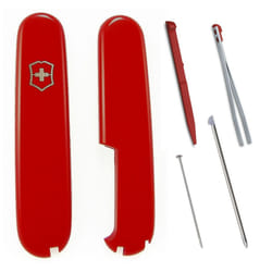 Genuine Victorinox 91mm replacement Scales Kit With Spares Tweezer Toothpick Pin - red
