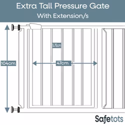 Safetots Extra Tall Pressure Fit Gate - Matt Black, 133.2cm - 140.8cm
