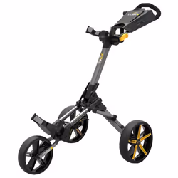 Powakaddy Golf CUBE Cart 3 Wheel Pull / Push Golf Trolley - Gun Metal/Yellow