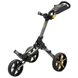 Powakaddy Golf CUBE Cart 3 Wheel Pull / Push Golf Trolley - Gun Metal/Yellow