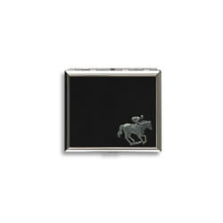 Horse racing black leather covered cigarette case