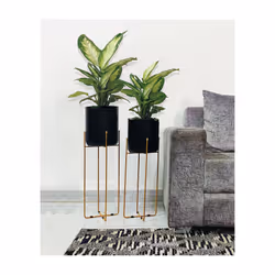 Green Decore Vivid Set of 2 Planter with Stands , Black / Brass