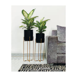 Green Decore Vivid Set of 2 Planter with Stands , Black / Brass