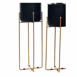 Green Decore Vivid Set of 2 Planter with Stands , Black / Brass