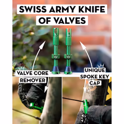X Chris King MK2 Tubeless Valves Presta - Integrated Spoke Key & Valve Core Removal Caps, Mountain Bike, Road & Gravel Bicycle Tyre, Insert Compatible