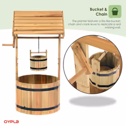 Oypla Garden Wooden Wishing Well Flower Planter Ornamental Plant Pot