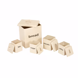 Oypla 5 Piece Cream Kitchen Canister Storage Tin Set Bread Biscuits Tea Sugar Coffee