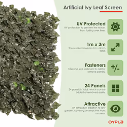 Oypla Artificial Ivy Leaf Screen Roll Hedge Garden Fence 1m x 3m