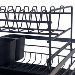 Oypla 2 Tier Multifunction Dish Drainer Drying Rack with Cutlery Holder and Removable Tray