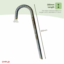 Oypla 8x Super Heavy Duty Galvanised Steel J Hooks Ground Stakes Rebar Tent Pegs Garden Pins Anchors - 12 Inch