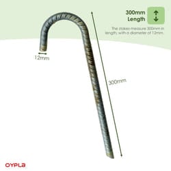 Oypla 8x Super Heavy Duty Galvanised Steel J Hooks Ground Stakes Rebar Tent Pegs Garden Pins Anchors - 12 Inch