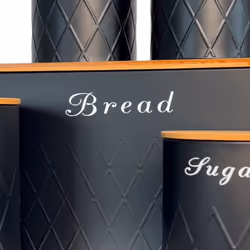 Oypla 5pc Black Bamboo Lid Kitchen Canister Storage Tin Set Bread Biscuits Tea Sugar Coffee