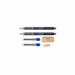 Uni Ball Kuru Toga 0.5mm - Self Sharpening Mechanical Pencil - Smoke Barrel - Pack of 2 + 24 Free Leads and 5 Free Erasers