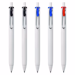 Uni-Ball UMN-S-05 Retractable Gel Ink Rollerball Pens - White Barrel - Black, Blue, Red - Pack of 5