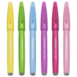Pentel Brush Sign Pen SES15C - Brush Nib - Fibre Tip - Spring Tones - Set of 6