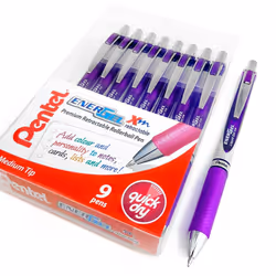 Pentel EnerGel XM BL77 - Retractable Liquid Gel Ink Pen - 0.7mm - 54% Recycled - Purple - Wallet of 9
