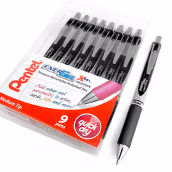 Pentel EnerGel XM BL77 - Retractable Liquid Gel Ink Pen - 0.7mm - 54% Recycled - Black - Wallet of 9