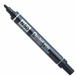Pentel N50 Permanent Marker Pen - Bullet Nib - Black Ink - Pack of 3