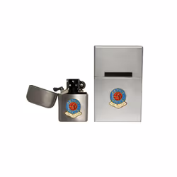 Aston Villa football club stormproof petrol lighter and metal cigarette packet cover