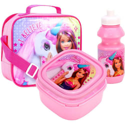Barbie Magic Unicorn Girls Insulated 3 Piece Lunch Bag, Sandwich Box & Bottle Set For School & Travel