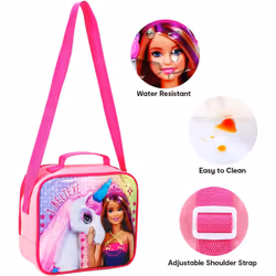 Barbie Magic Unicorn Girls Insulated 3 Piece Lunch Bag, Sandwich Box & Bottle Set For School & Travel