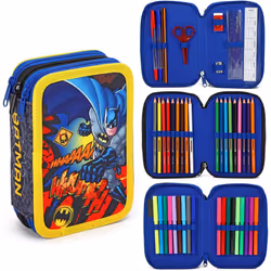 Batman Filled Pencil Case Large Full Stationery School Supplies Set For Kids 3 Tier With Pens, Pencils & Markers