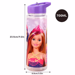 Barbie Plastic Sports Water Bottle With Straw Drinkware