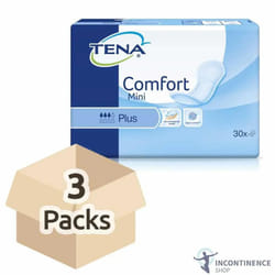 3x TENA Comfort Mini Plus - Pack of 30 - Thin Incontinence Pads  450ml