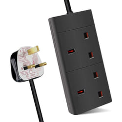 ExtraStar 2 Gang Unswitched Extension Lead (KF-EB-2E) - 2 Metres, Black
