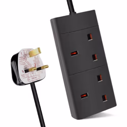 ExtraStar 2 Gang Unswitched Extension Lead (KF-EB-2E) - 5 Metres, Black
