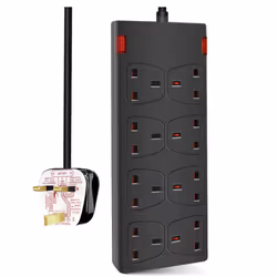 8 Way Socket 13A, 5M, Black, with Indicate Light, Child-Resistant Sockets