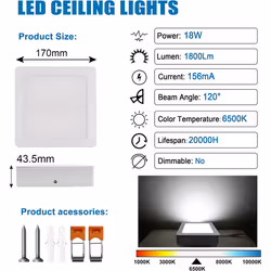 ExtraStar LED Ceiling Lights, 18W 1800LM Modern Square Flush LED Ceiling Lamp