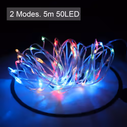 Extrastar 5M Fairy String Lights, Yellow, Multicolour, White powered by 3 AA batteries, IP65 - Multi-colour RGB