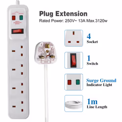 4 Gang Switched Surge-Protected Extension Lead 1M 13A