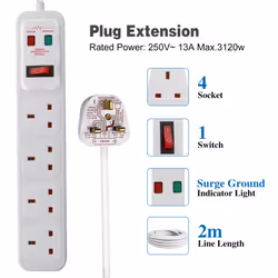 4 Gang Switched Surge-Protected Extension Lead 2M, 13A