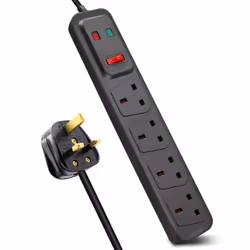 4 Gang Switched Surge-Protected Extension Lead 2M Black, 13A