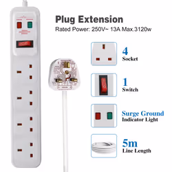 4 Gang Switched Surge-Protected Extension Lead 5M 13A