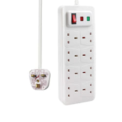 8 Gang Switched Surge-Protected Extension Lead 2m White 13A