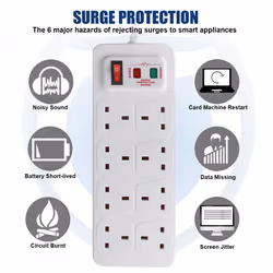 8 Gang Switched Surge-Protected Extension Lead 2m White 13A